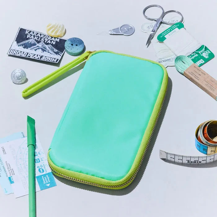 Hobonichi 2026 Accessories: Small Drawer Pouch (Aqua Lime), shown from the front.