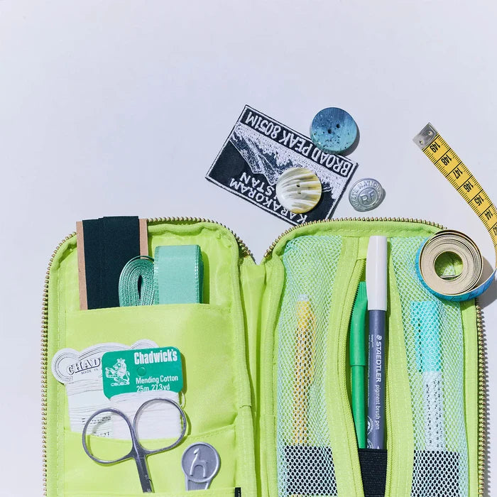 Hobonichi 2026 Accessories: Small Drawer Pouch (Aqua Lime), detail view of the design.