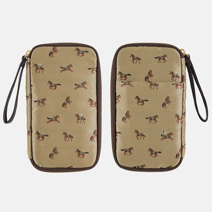 Hobonichi 2026 Accessories: Small Drawer Pouch (Bow & Tie - Galloping Horses), shown from the front.