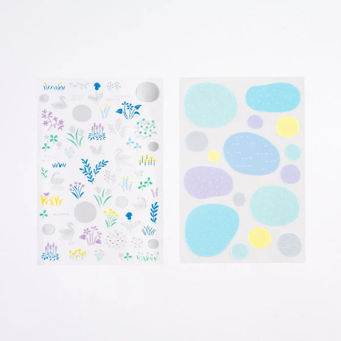 Hobonichi 2026 Accessories: Yuri Sanae - Layering Stickers (Forest Lake), detail view of the design.