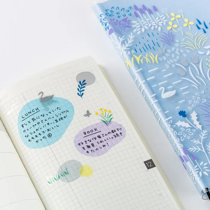 Hobonichi 2026 Accessories: Yuri Sanae - Layering Stickers (Forest Lake), alternate angle.