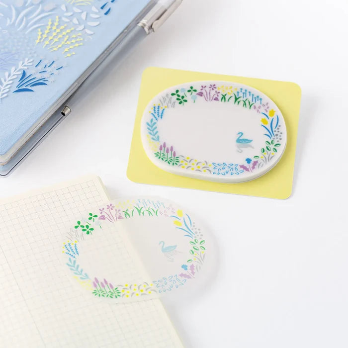 Hobonichi 2026 Accessories: Yuri Sanae - See-Through Sticky Notes (Forest Lake), shown from the front.