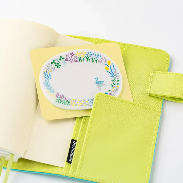 Hobonichi 2026 Accessories: Yuri Sanae - See-Through Sticky Notes (Forest Lake), close-up view.