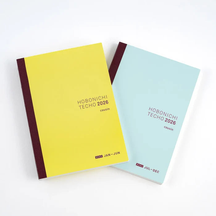 Hobonichi 2026 Japanese Cousin Avec Books – A5/Jan Start/Mon Start/6-Month x 2, shown from the front.