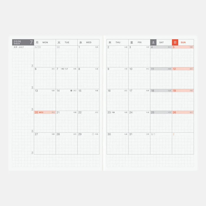 Hobonichi 2026 Japanese Day-Free Book – A6/Jan Start/Mon Start, shown from another angle.