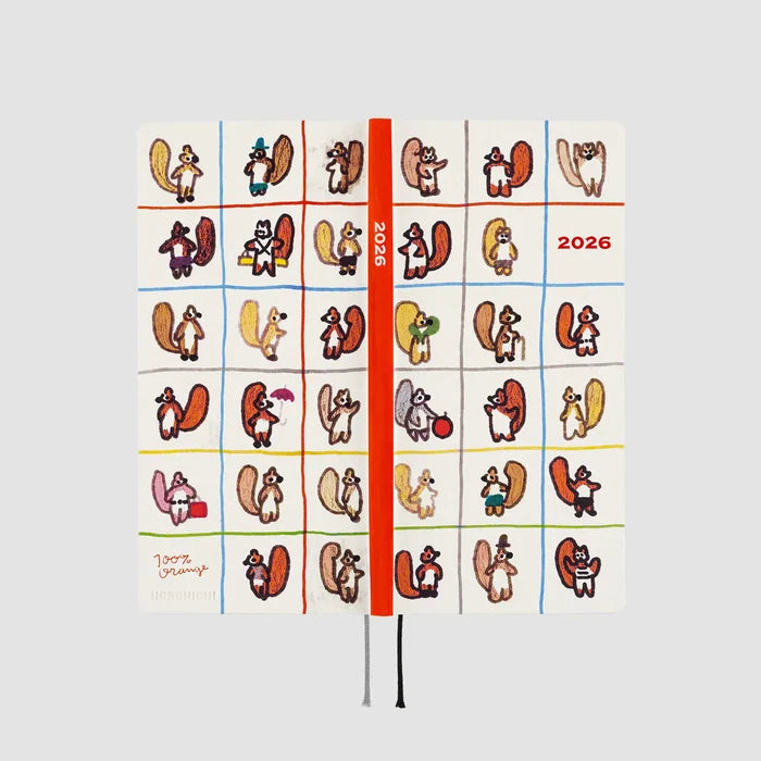 Hobonichi 2026 Weeks: 100%ORANGE - Squirrel’s Moving Day, shown from another angle.