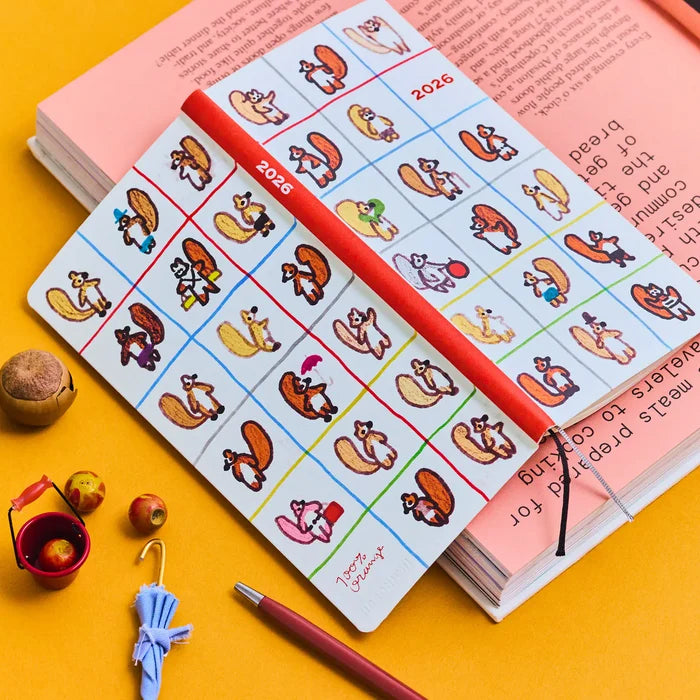 Hobonichi 2026 Weeks: 100%ORANGE - Squirrel’s Moving Day, shown in full.