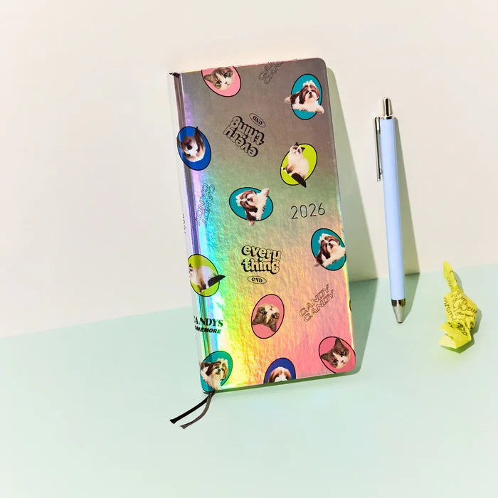 Hobonichi 2026 Weeks: Candy Stripper - Random Dog & Cat (Aurora), detail view of the design.