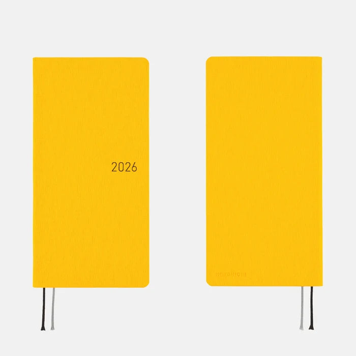 Hobonichi 2026 Weeks: Colors - Full Moon Yellow, shown from the front.