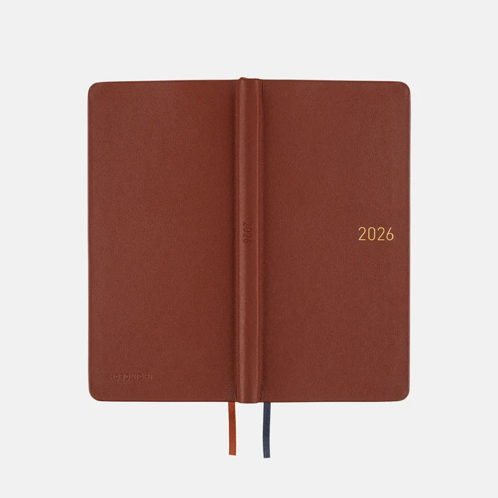 Hobonichi 2026 Weeks: Leather - Wine Brown, shown from another angle.