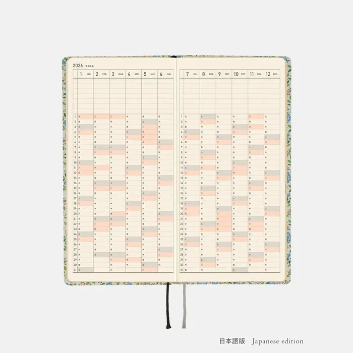 Hobonichi 2026 Weeks: Liberty Fabrics - Sasha Kiora, front view.