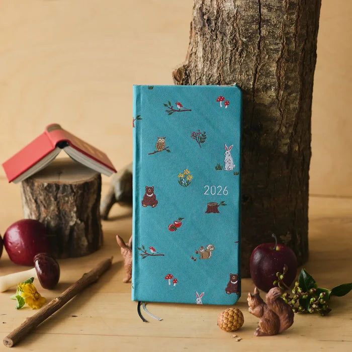 Hobonichi 2026 Weeks Mega: Bow & Tie - In the Forest, detail view of the design.