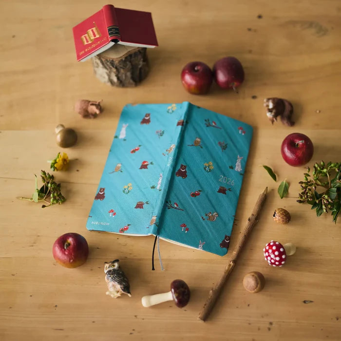 Hobonichi 2026 Weeks Mega: Bow & Tie - In the Forest, alternate angle.