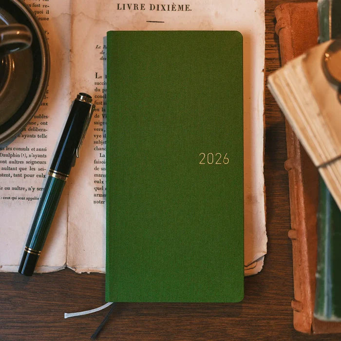 Hobonichi 2026 Weeks Mega: Colors - Antique Green, detail view of the design.