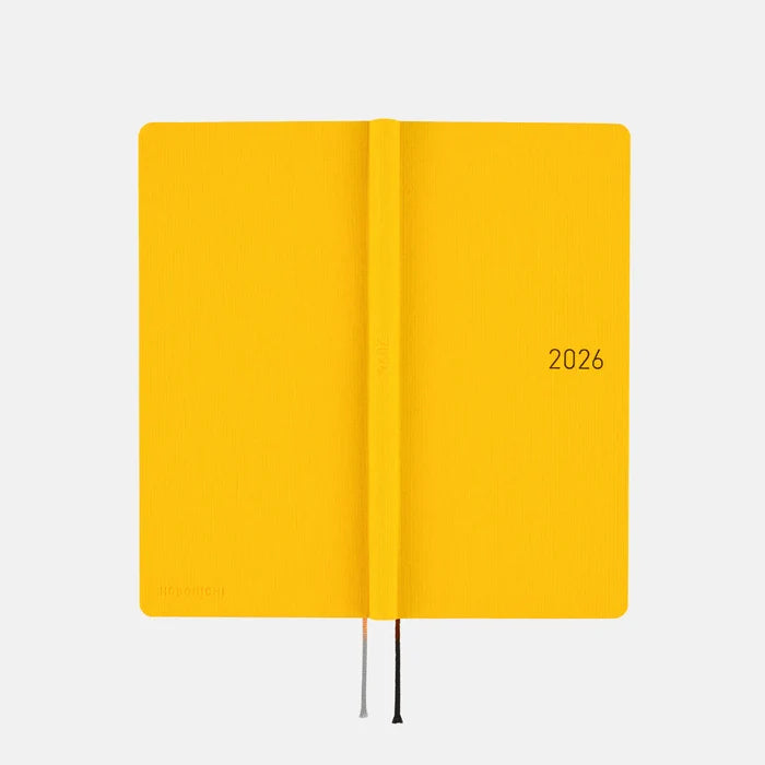 Hobonichi 2026 Weeks Mega: Colors - Full Moon Yellow, shown from another angle.