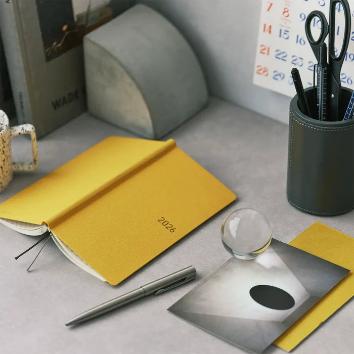 Hobonichi 2026 Weeks Mega: Colors - Full Moon Yellow, close-up view.