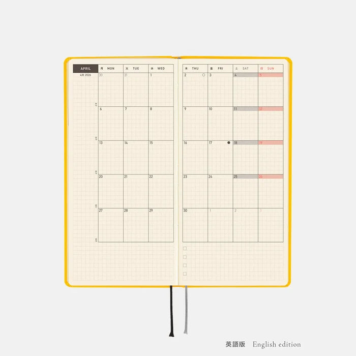 Hobonichi 2026 Weeks Mega: Colors - Full Moon Yellow, shown with its details.