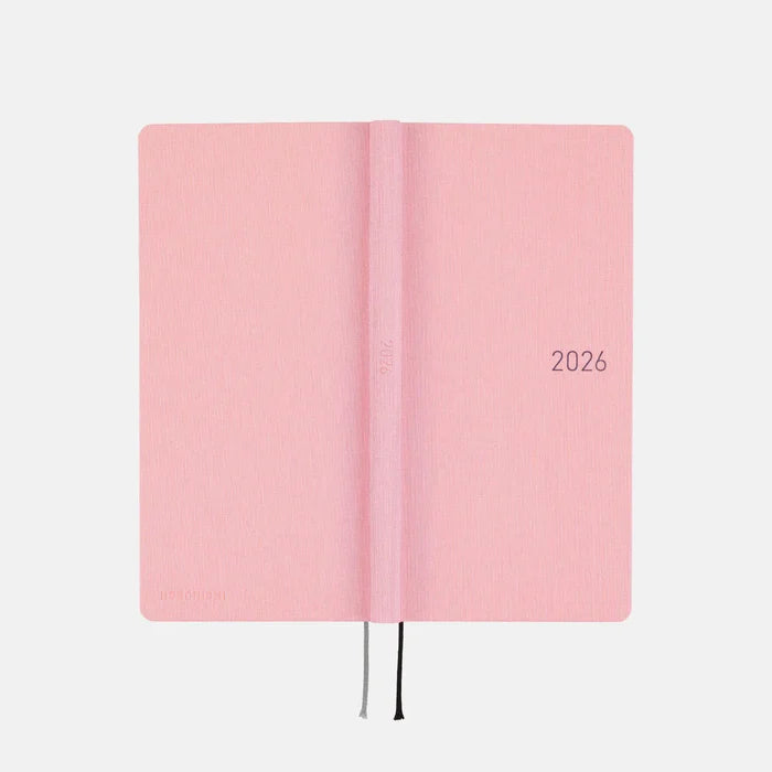 Hobonichi 2026 Weeks Mega: Colors - Strawberry Milk, shown from another angle.