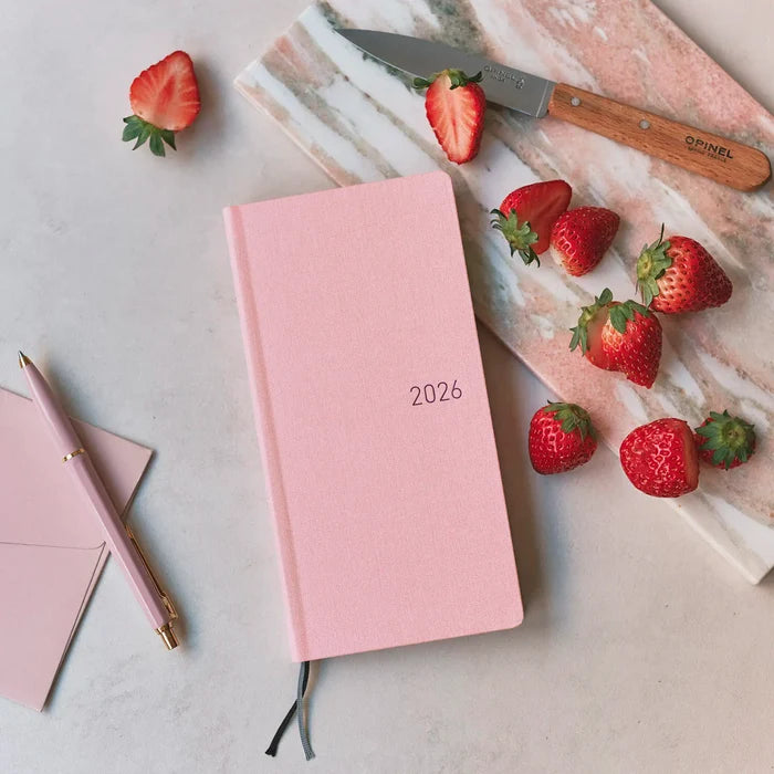 Hobonichi 2026 Weeks Mega: Colors - Strawberry Milk, detail view of the design.