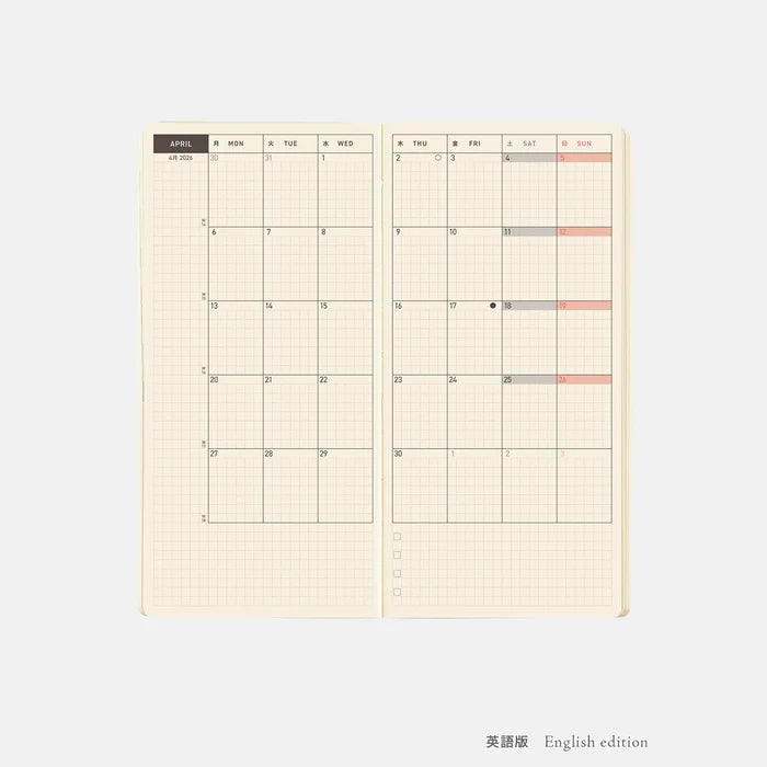 Hobonichi 2026 Weeks Mega: Sneaker - Tomato Red, alternate angle.