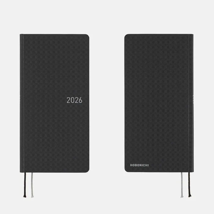 Hobonichi 2026 Weeks: Paper Series - Black Gingham, shown from the front.