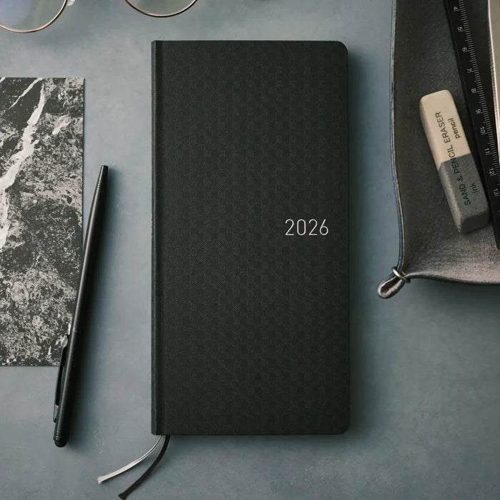 Hobonichi 2026 Weeks: Paper Series - Black Gingham, detail view of the design.