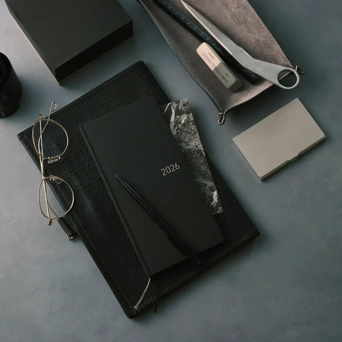 Hobonichi 2026 Weeks: Paper Series - Black Gingham, close-up view.