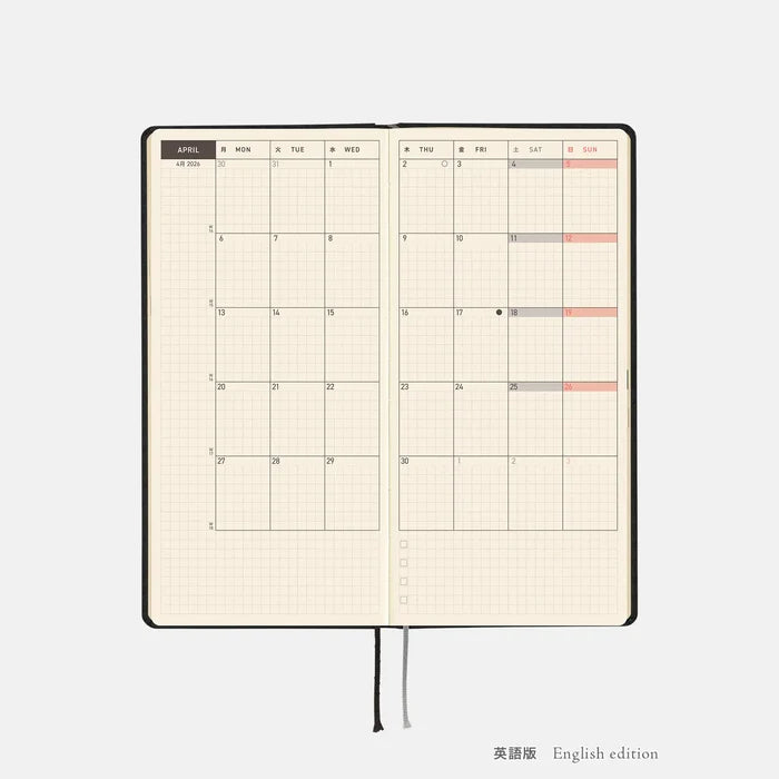 Hobonichi 2026 Weeks: Paper Series - Black Gingham, shown with its details.