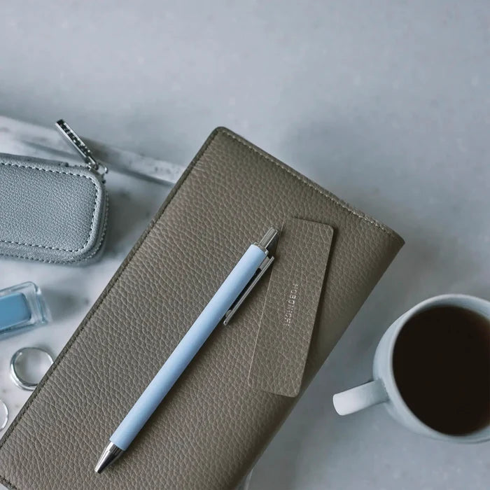 Hobonichi 2026 Weeks Planner Cover: Leather - Taut (Gray & Light Blue), alternate angle.
