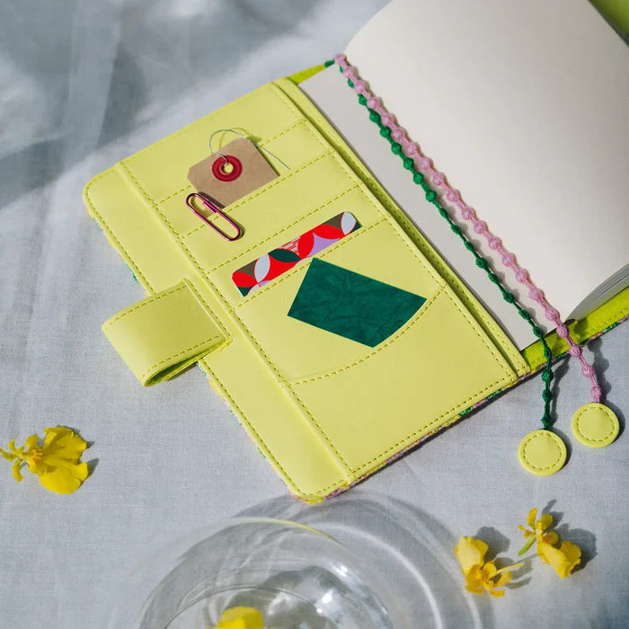Hobonichi 2026 Weeks Planner Cover: minä perhonen - skyful (Yellow), shown in full.