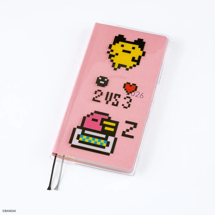 Hobonichi 2026 Weeks Planner Cover: Tamagotchi - Clear Cover for Weeks (Carefree Tamagotchi), shown from the front.