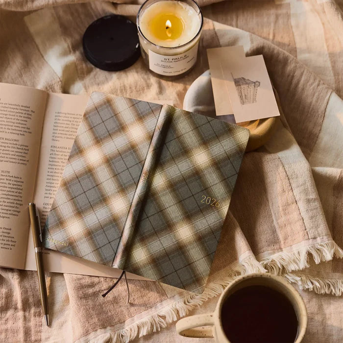 Hobonichi 2026 Weeks: Shirt Fabric - Foggy Plaid, shown in full.