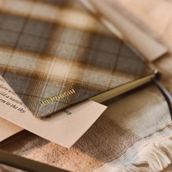 Hobonichi 2026 Weeks: Shirt Fabric - Foggy Plaid, alternate angle.