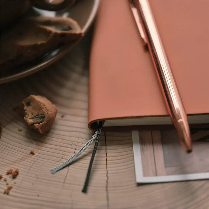 Hobonichi 2026 Weeks: Smooth - Milk Cocoa, alternate angle.