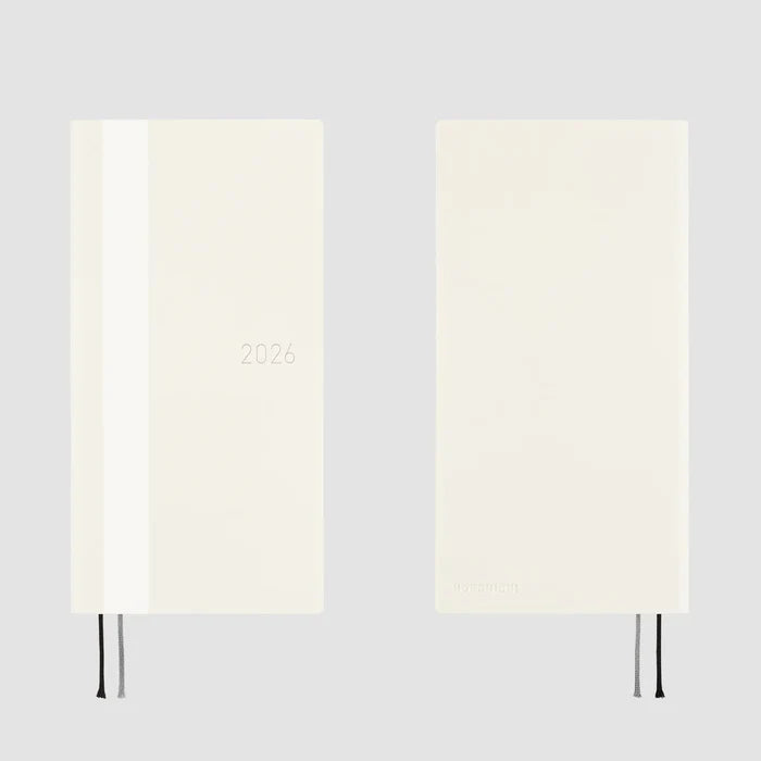 Hobonichi 2026 Weeks: White Line - Ivory, shown from the front.