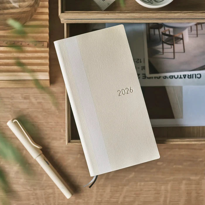 Hobonichi 2026 Weeks: White Line - Ivory, detail view of the design.