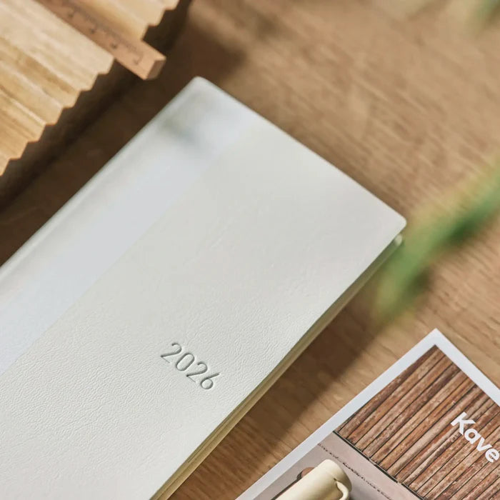 Hobonichi 2026 Weeks: White Line - Ivory, close-up view.