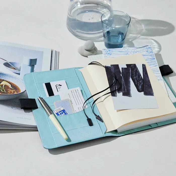 Hobonichi 2026 A5 Cousin Cover: Colors - Black x Clear Blue, shown in full.