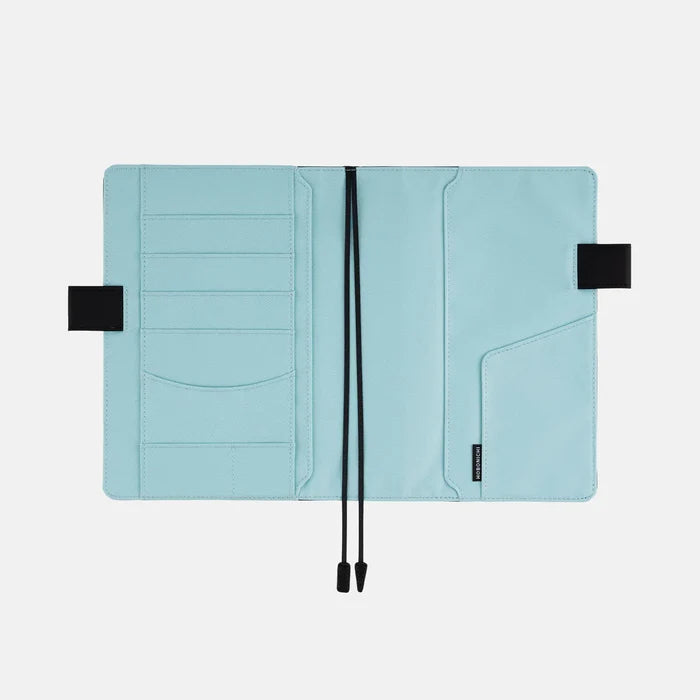 Hobonichi 2026 A5 Cousin Cover: Colors - Black x Clear Blue, alternate angle.