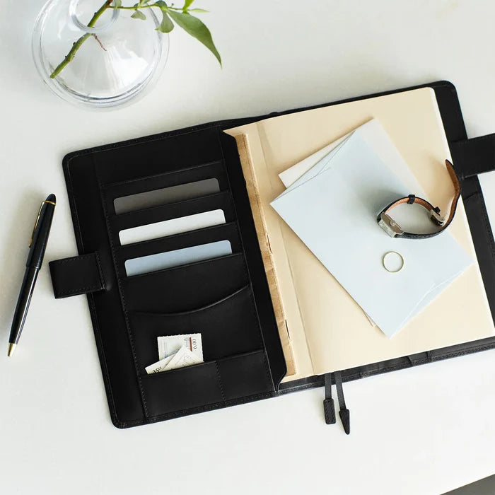 Hobonichi 2026 A5 Cousin Cover: Leather - TS Basic - Black, shown in full.