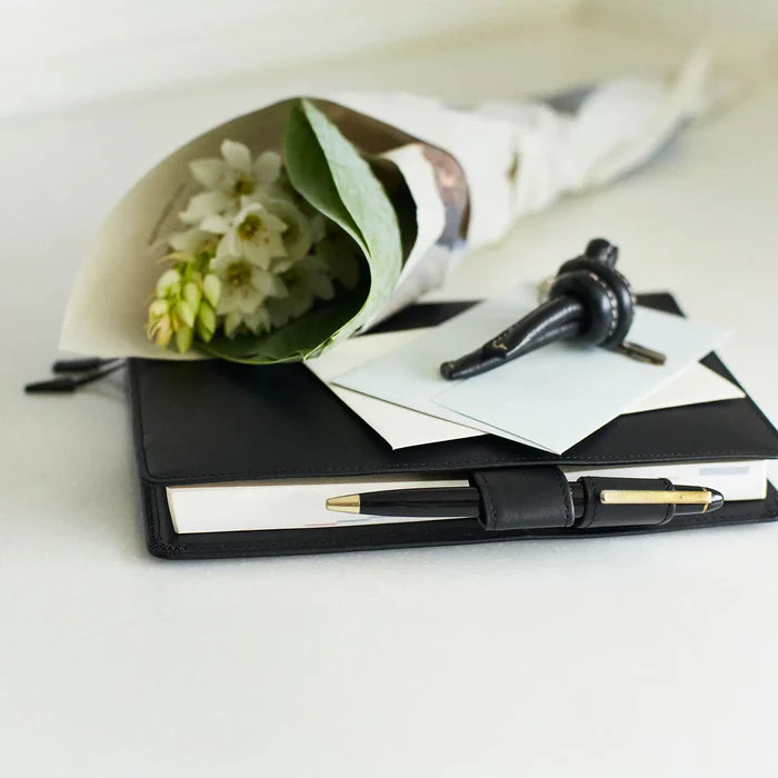 Hobonichi 2026 A5 Cousin Cover: Leather - TS Basic - Black, close-up view.