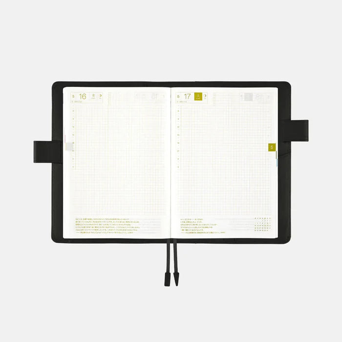 Hobonichi 2026 A5 Cousin Cover: Leather - TS Basic - Black, shown with its details.