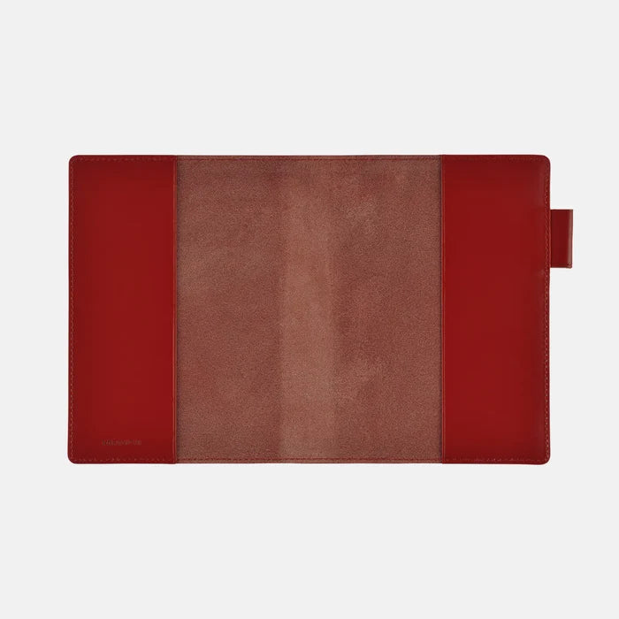 Hobonichi A6 5-Year Techo Leather Cover – Red, close-up view.