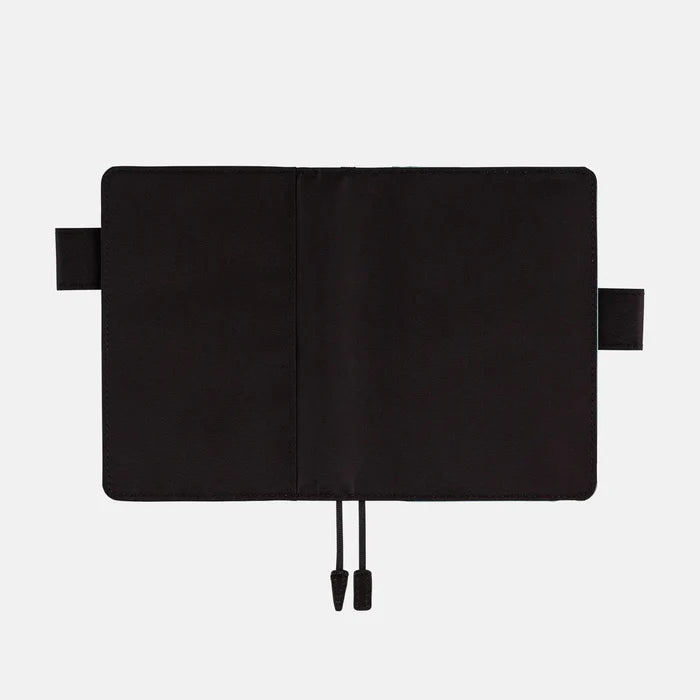 Hobonichi 2026 A6 Planner Cover: Colors - Black x Clear Blue, shown from another angle.