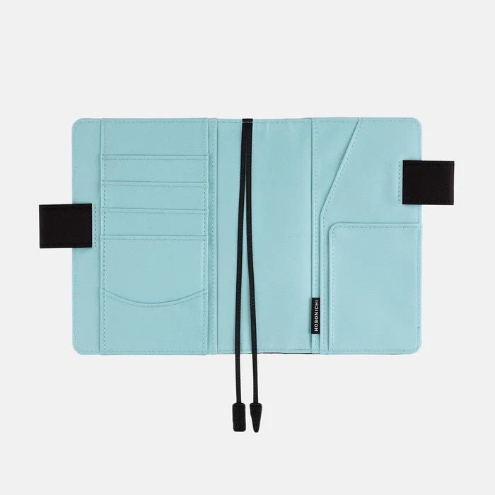 Hobonichi 2026 A6 Planner Cover: Colors - Black x Clear Blue, front view.