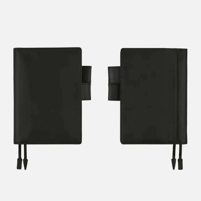 Hobonichi 2026 A6 Planner Cover: Leather - TS Basic - Black, shown from the front.