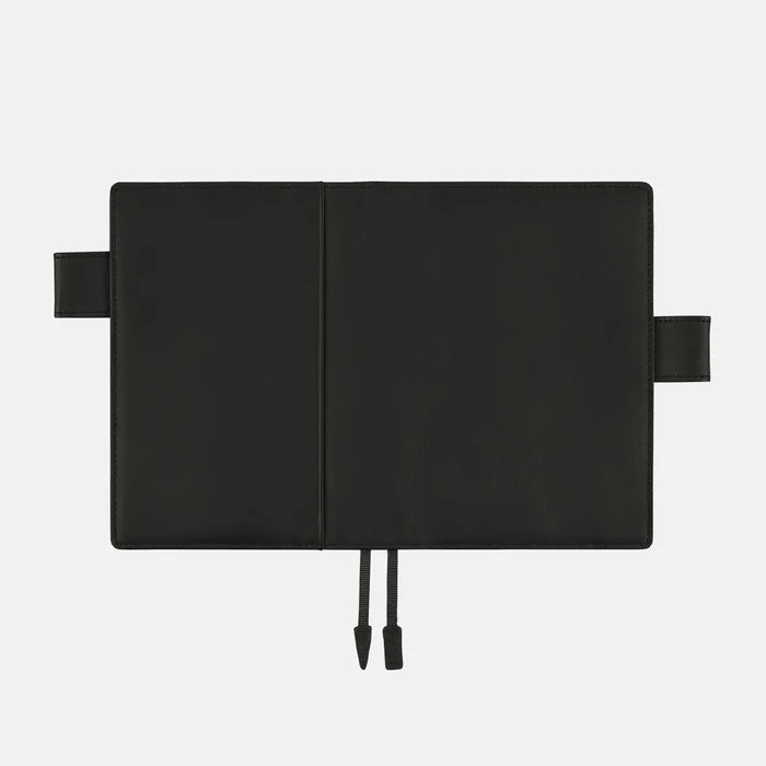 Hobonichi 2026 A6 Planner Cover: Leather - TS Basic - Black, shown from another angle.