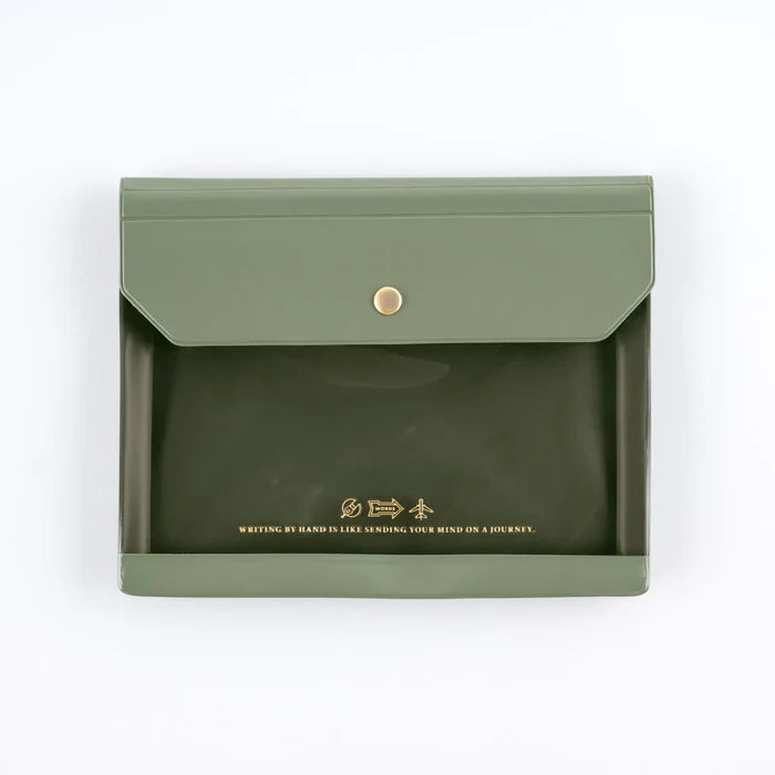 Hobonichi 2026 Accessories: Alettone - Document Case for A6 Size (Olive), shown from the front.