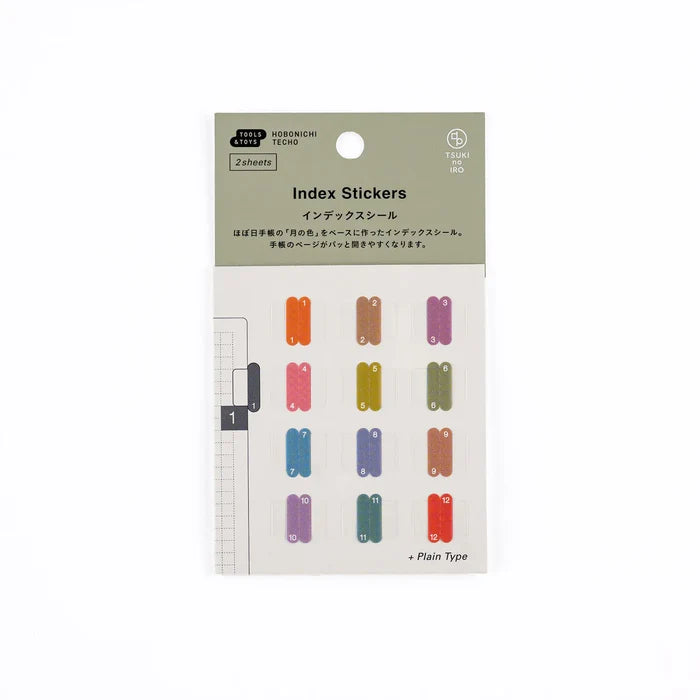Hobonichi 2026 Accessories: TSUKI no IRO - Index Stickers, detail view of the design.