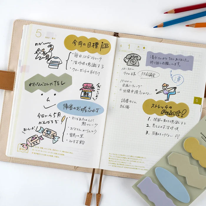 Hobonichi 2026 Accessories: TSUKI no IRO - Sticky Notes (Guide), alternate angle.